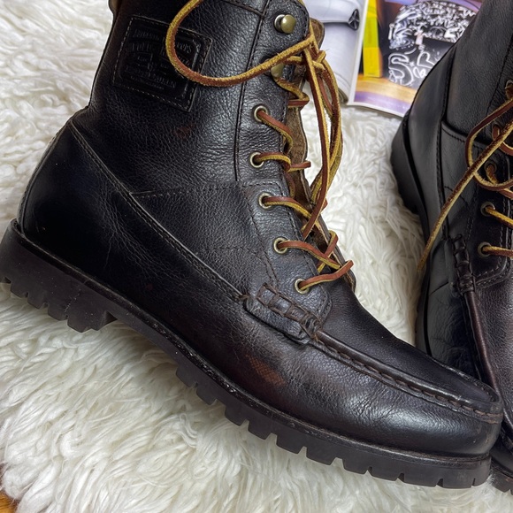 Polo Ralph Lauren Men's Rouland Ankle Bootie Dark Brown Leather Lace-Up Boots - Picture 8 of 16